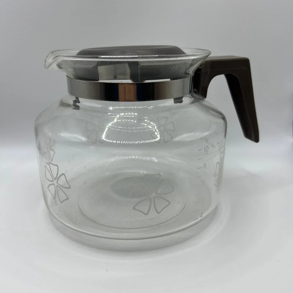 Mr Coffee Replacement Coffee Pot Carafe 10-12 Cup Daisy w/ Brown Lid Handle 70s
